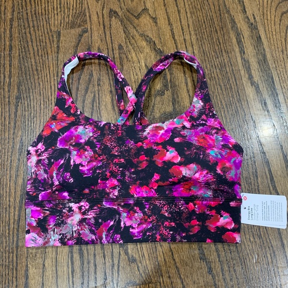 New Lululemon Energy Bra Long Line Fluoro Floral Multi Size 4 - Picture 3 of 10